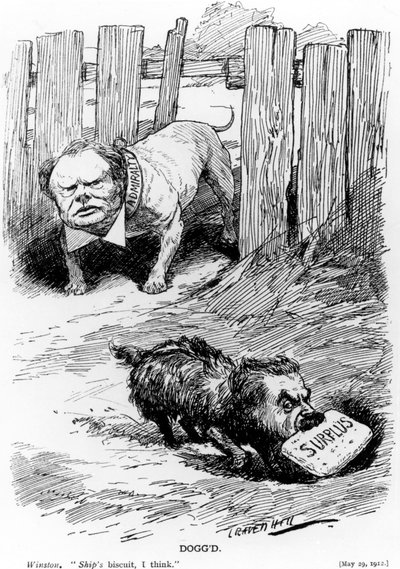 Perseguido, ilustración tomada de Punch Magazine, 1912 de Leonard Raven Hill